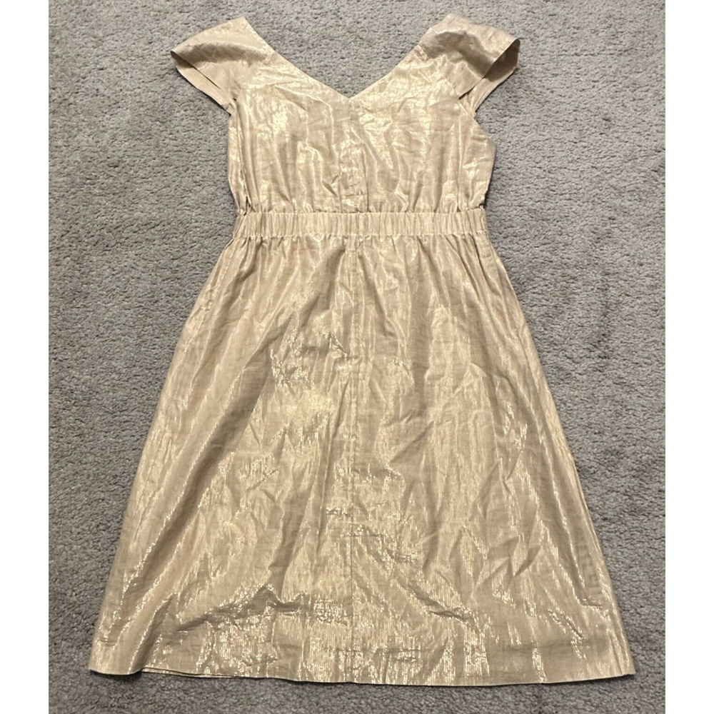 AX Armani Exchange Women 2 Dress Cotton Lurex Sleeveless V- Neck Gold Metallic - Picture 2 of 9